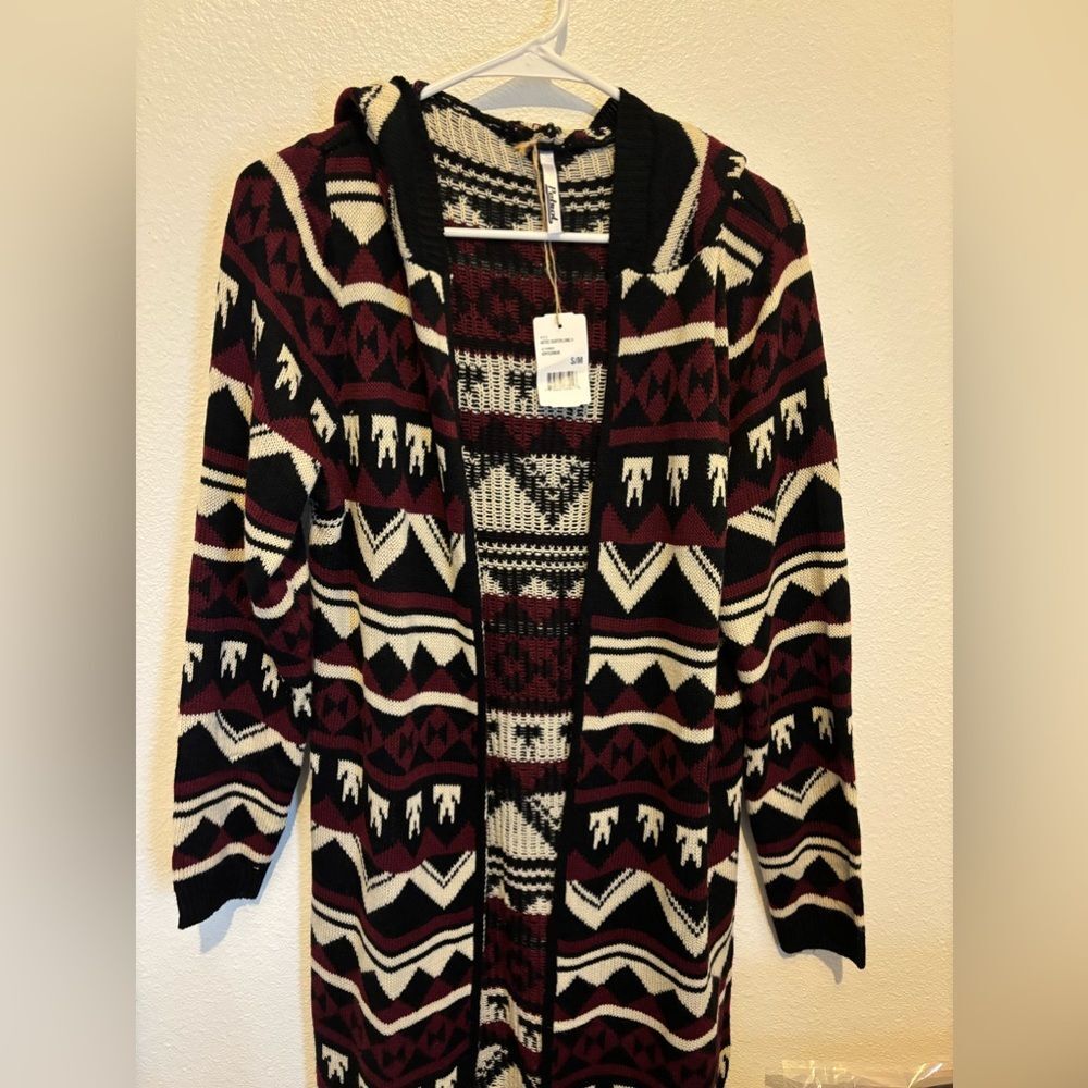 Long Cardigan Aztec Sweater with hoodie Small/Medium